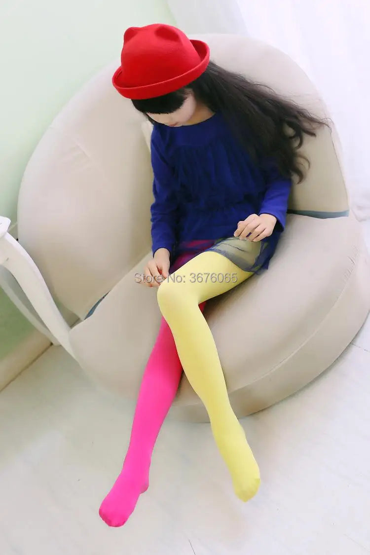 Girls candy color tights for baby kids cute velvet pantyhose contrast Combination color girl spring/autumn warm dance stockings