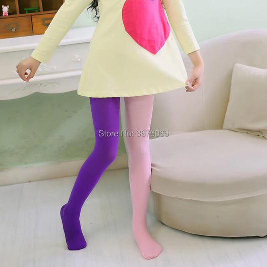 Girls candy color tights for baby kids cute velvet pantyhose contrast Combination color girl spring/autumn warm dance stockings