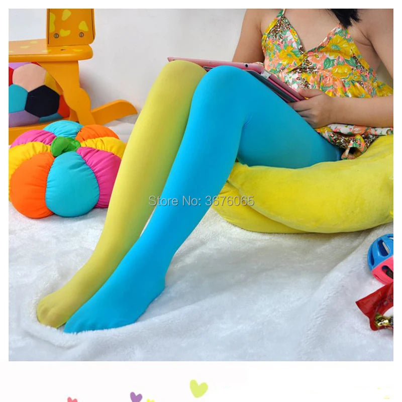 Girls candy color tights for baby kids cute velvet pantyhose contrast Combination color girl spring/autumn warm dance stockings