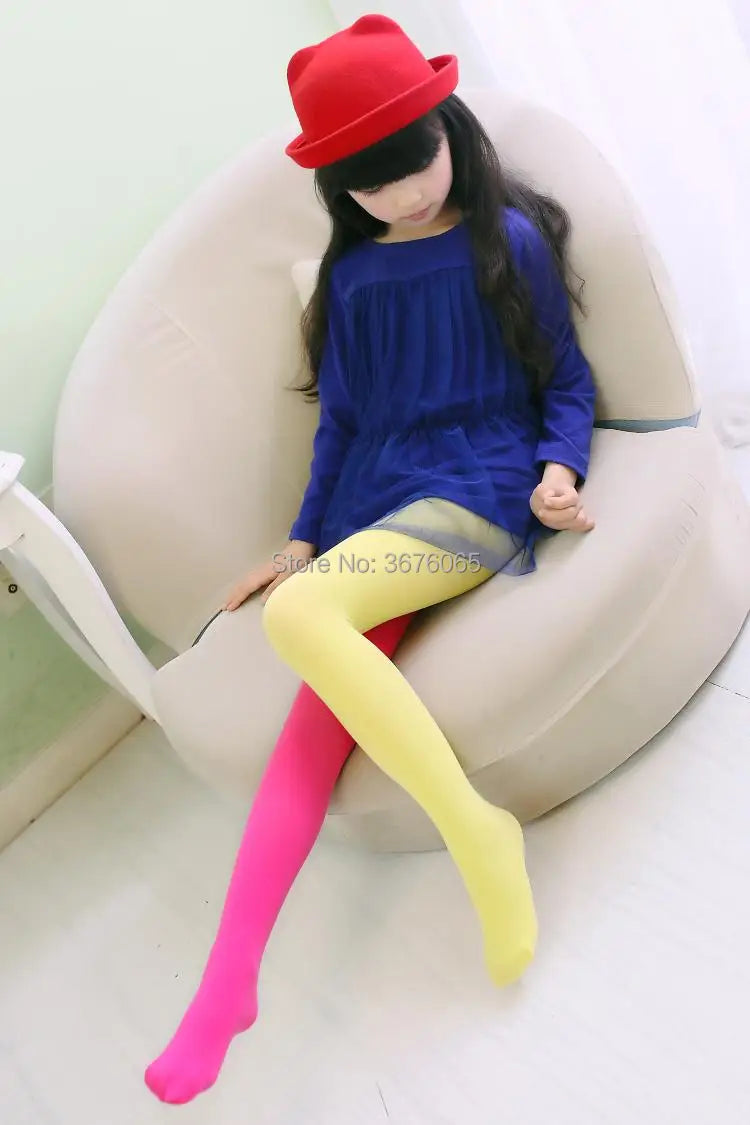 Girls candy color tights for baby kids cute velvet pantyhose contrast Combination color girl spring/autumn warm dance stockings