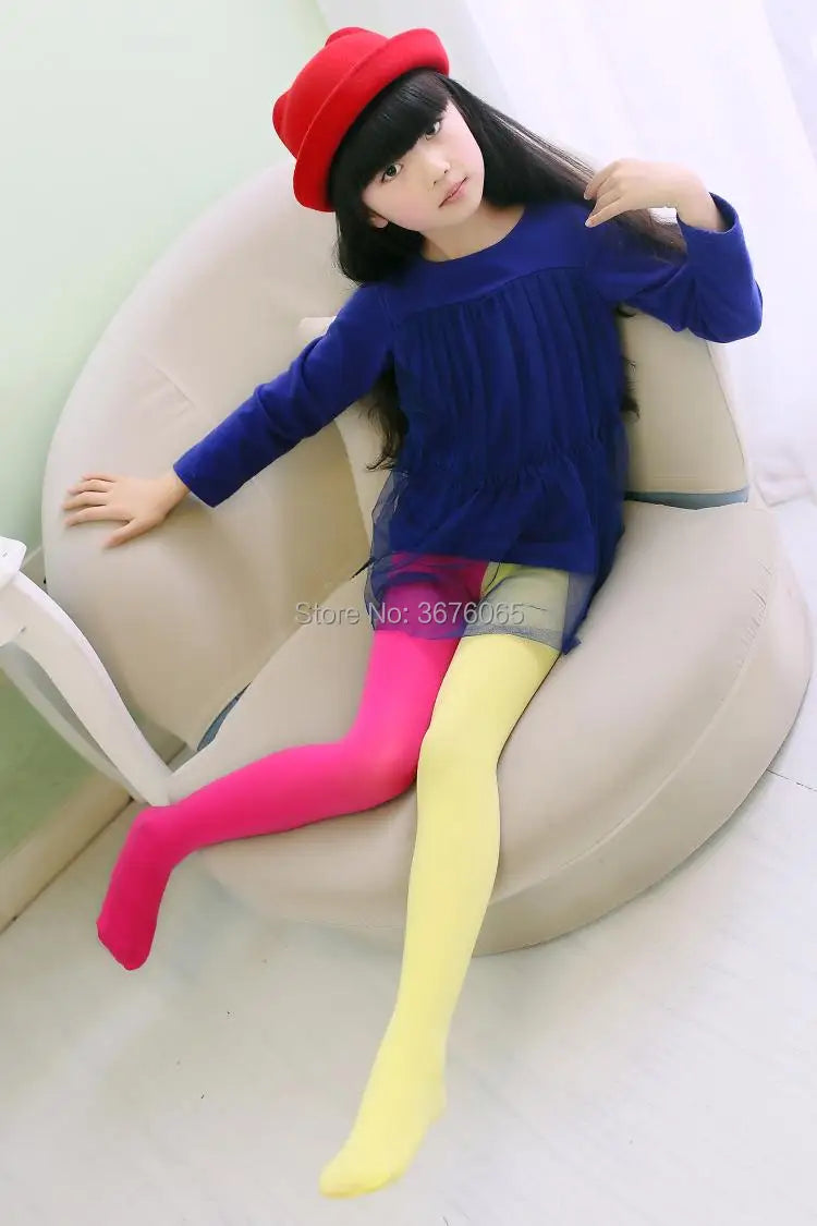 Girls candy color tights for baby kids cute velvet pantyhose contrast Combination color girl spring/autumn warm dance stockings