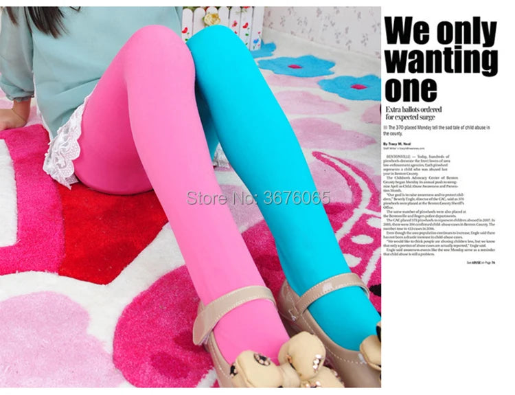 Girls candy color tights for baby kids cute velvet pantyhose contrast Combination color girl spring/autumn warm dance stockings