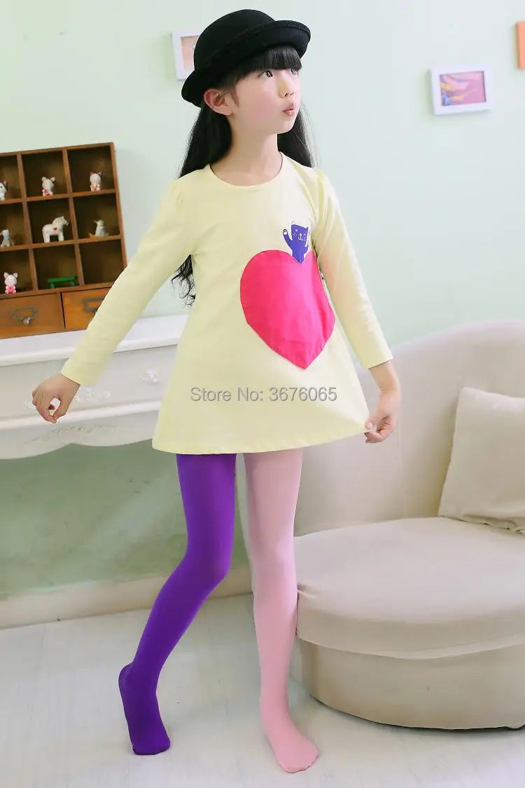 Girls candy color tights for baby kids cute velvet pantyhose contrast Combination color girl spring/autumn warm dance stockings
