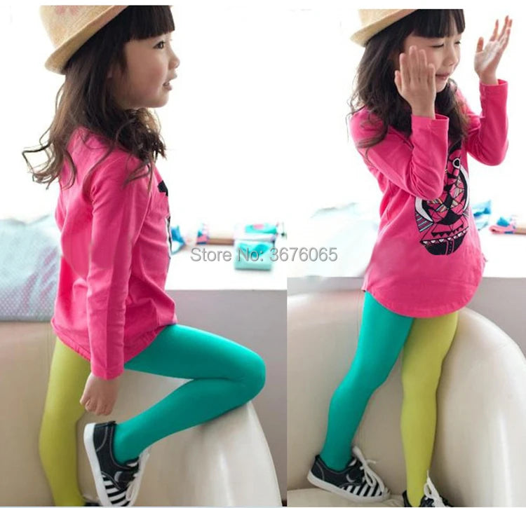 Girls candy color tights for baby kids cute velvet pantyhose contrast Combination color girl spring/autumn warm dance stockings