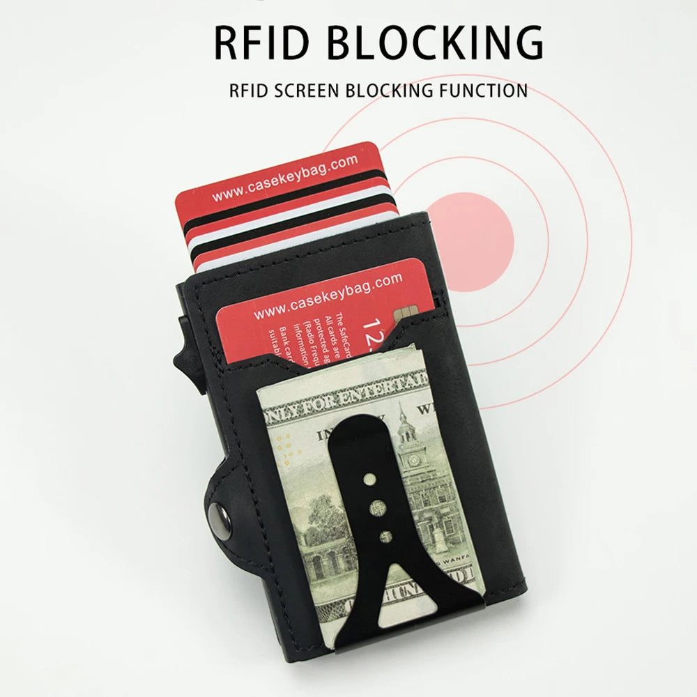 Porte-cartes cuir RFID avec clip billet