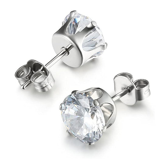 Boucles d’oreilles couronne – Zircon serti à six griffes, éclat royal